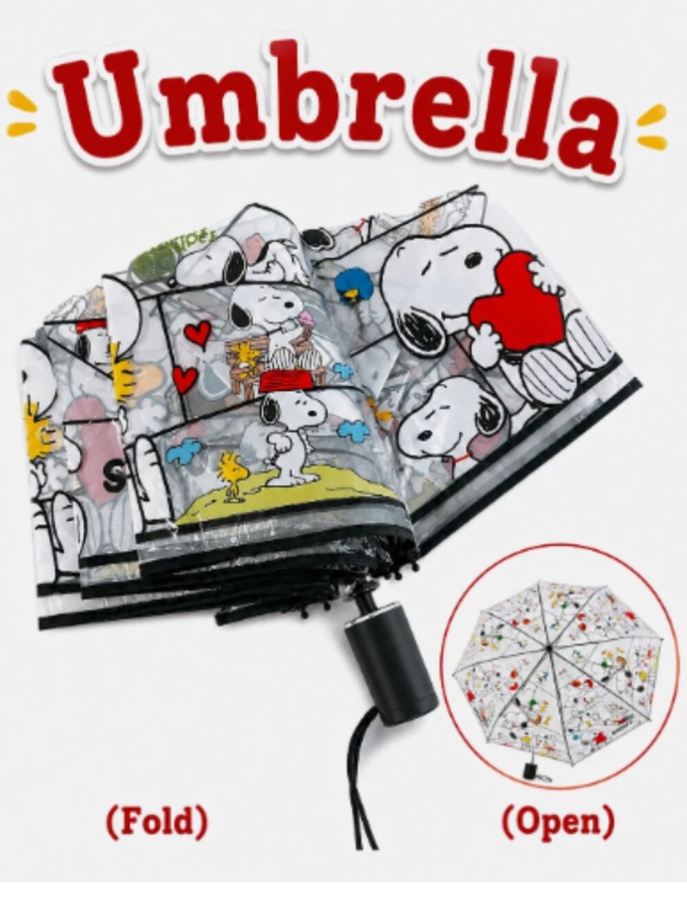 Kawaii Snoopy Dog Umbrella Folding Travel Sun Rain UV Water Repellent Long Clear